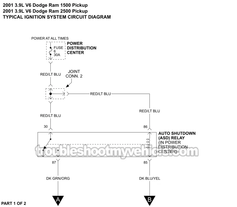Ignition System Wiring Diagram (2001 3.9L V6 Dodge Ram Pickup)