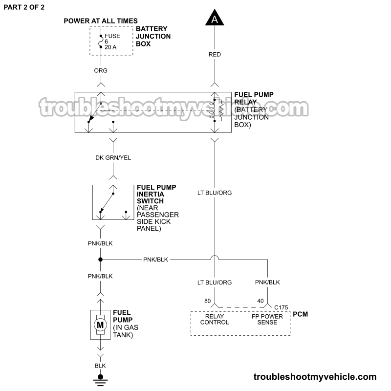 PART 2 OF 2: Fuel Pump Circuit Wiring Diagram (2001, 2002, 2003, 2004 3.0L V6 Ford Escape)