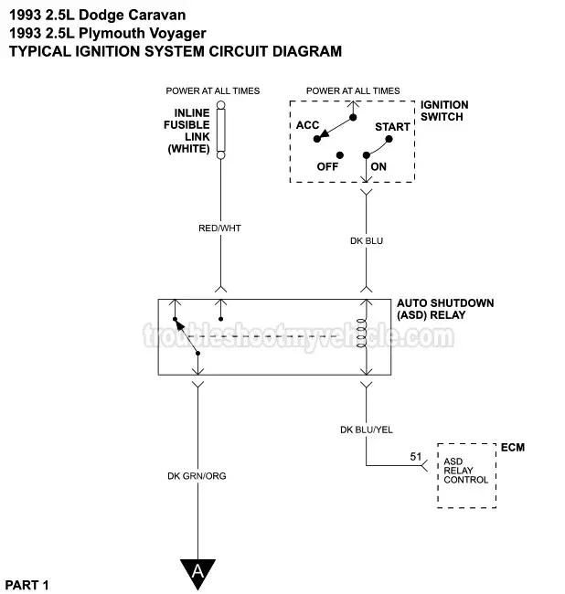 PART 1 of 2 -Ignition System Wiring Diagram. 1993 2.5L Dodge Caravan And 2.5L Plymouth Voyager