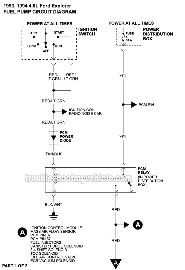 Fuel Pump Circuit Wiring Diagram (1993-1994 4.0L V6 Ford Explorer)