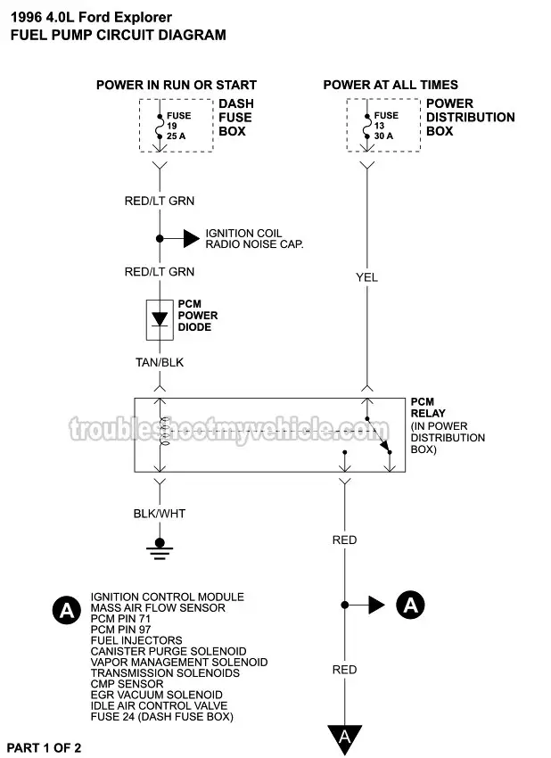 Fuel Pump Circuit Wiring Diagram (1996 4.0L V6 Ford Explorer)