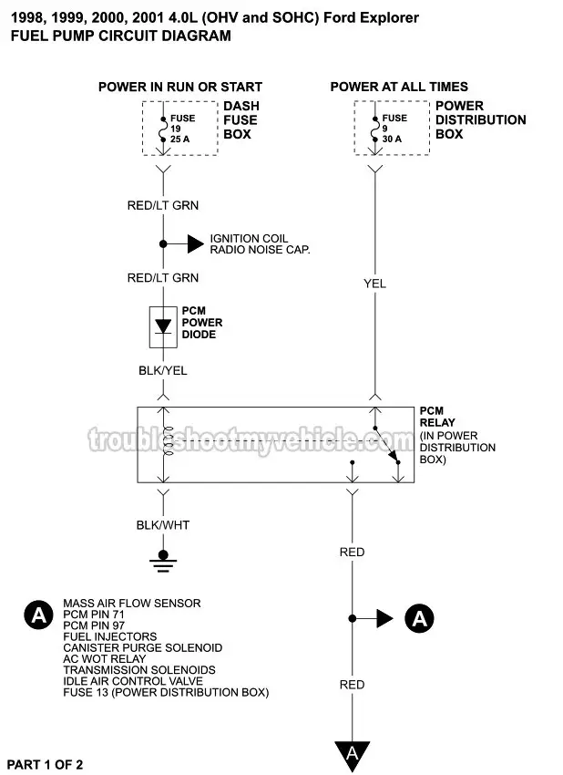 PART 1 OF 2: 1998, 1999, 2000, 2001 4.0L Ford Explorer Fuel Pump Circuit Wiring Diagram PART 1 OF 2: 1998, 1999, 2000, 2001 4.0L Ford Explorer Fuel Pump Circuit Wiring Diagram